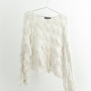 Whistles White Feather-Texture Long Sleeve Top